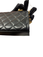 Chanel 22B Black Lambskin Enamel Top Handle Mini Flap Bag - Horizontal Kelly Style