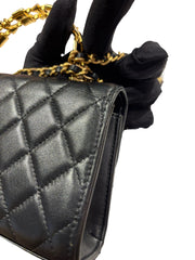 Chanel 22B Black Lambskin Enamel Top Handle Mini Flap Bag - Horizontal Kelly Style