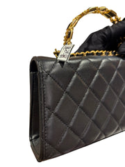 Chanel 22B Black Lambskin Enamel Top Handle Mini Flap Bag - Horizontal Kelly Style