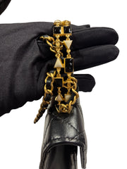 Chanel 22B Black Lambskin Enamel Top Handle Mini Flap Bag - Horizontal Kelly Style
