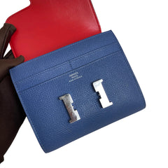 Hermès Constance Wallet in Agate Blue and Red with Silver Hardware