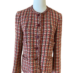 Chanel Red Multi-Color Tweed Jacket | Size FR 40 (US 8) | Collarless Button Down | Excellent Condition