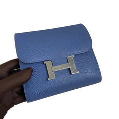 Hermès Constance Wallet in Agate Blue and Red with Silver Hardware