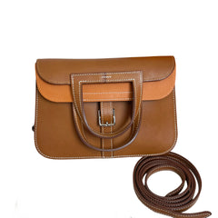 Hermès Halzan Mini in Saddle Leather with Silver Hardware
