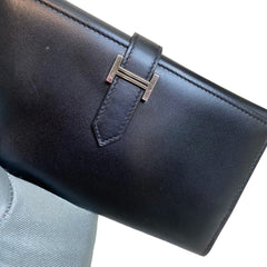 Hermès Bearn Long Wallet in Black Box Leather with Silver Hardware