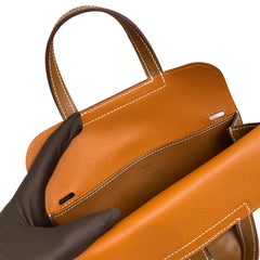 Hermès Halzan Mini in Saddle Leather with Silver Hardware