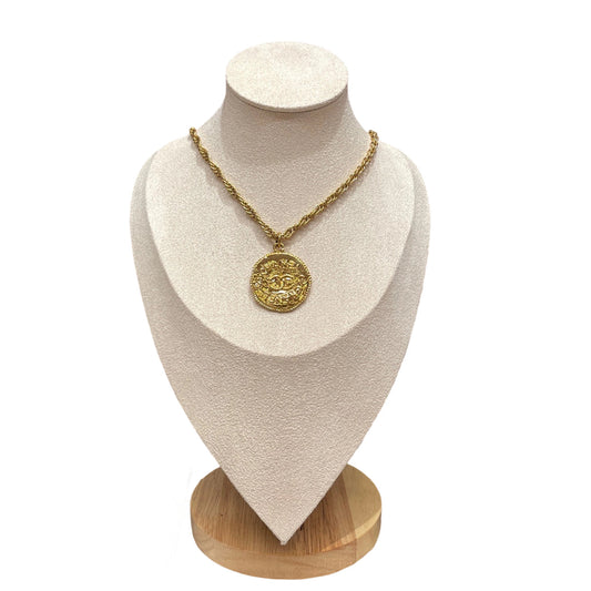 Vintage Chanel Lava Coin Necklace Gold Tone with Molten Texture and CC Logo