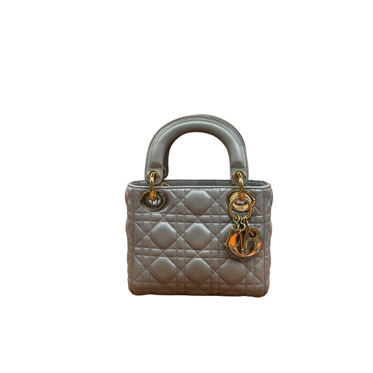 Christian Dior Mini Lady Dior Bag - Pearlescent Grey Cannage Lambskin