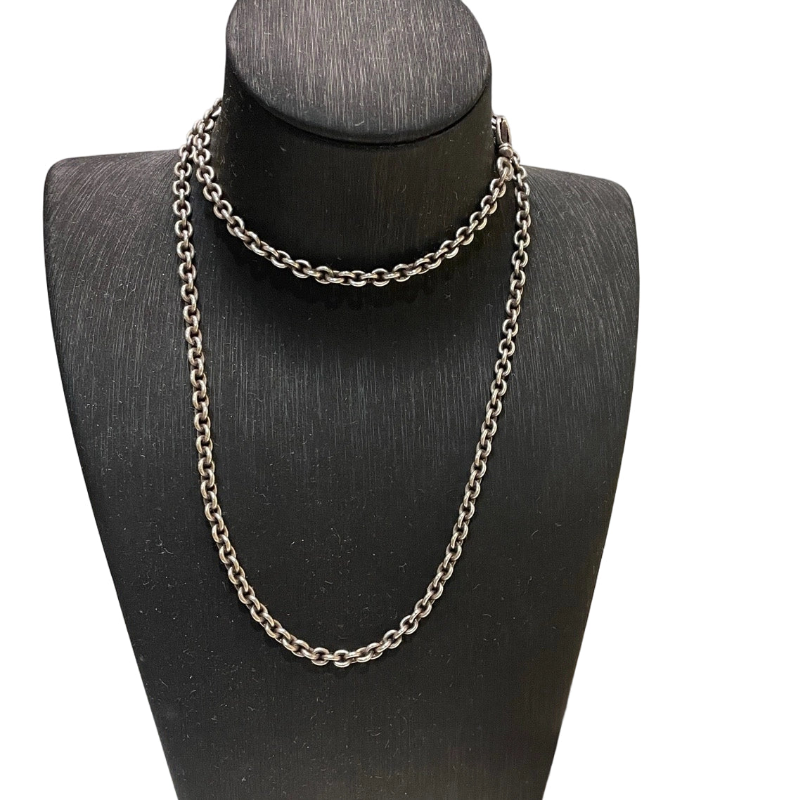 Chrome Hearts NE Chain Necklace 60cm Sterling Silver with Lobster Clasp displayed on mannequin neck