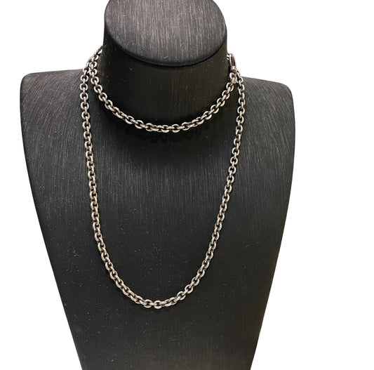 Chrome Hearts NE Chain Necklace 60cm Sterling Silver with Lobster Clasp displayed on mannequin neck