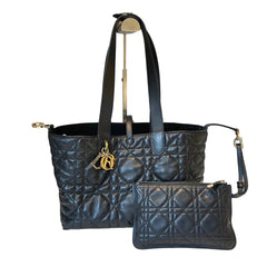 Dior Toujours Medium Bag Black Macrocannage Calfskin with DIOR Gold Charms and Pouch