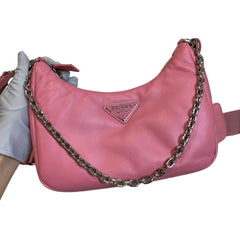 Soft Statement Piece: Prada Geranium Pink Leather Re-Edition 2005 Hobo 3-in-1