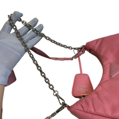 Soft Statement Piece: Prada Geranium Pink Leather Re-Edition 2005 Hobo 3-in-1