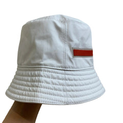 Clean Minimal Accessory: Prada White Bucket Hat Size M