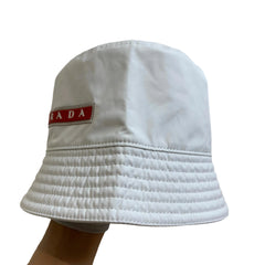 Clean Minimal Accessory: Prada White Bucket Hat Size M
