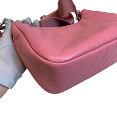 Soft Statement Piece: Prada Geranium Pink Leather Re-Edition 2005 Hobo 3-in-1