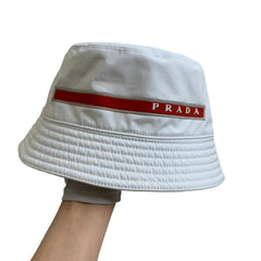 Clean Minimal Accessory: Prada White Bucket Hat Size M