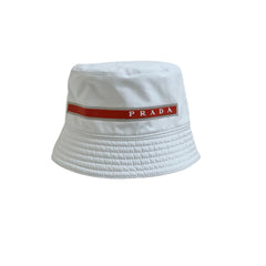 Clean Minimal Accessory: Prada White Bucket Hat Size M