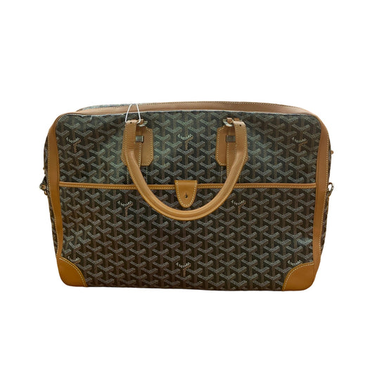 Goyard Ambassade MM Briefcase in Black and Tan Goyardine Front View