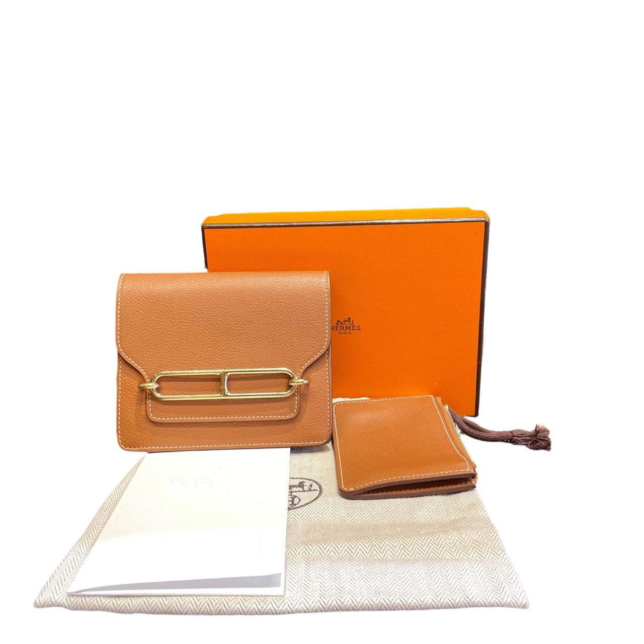 Hermes Roulis Slim Wallet in Gold Leather with Removable Coin Purse and Box