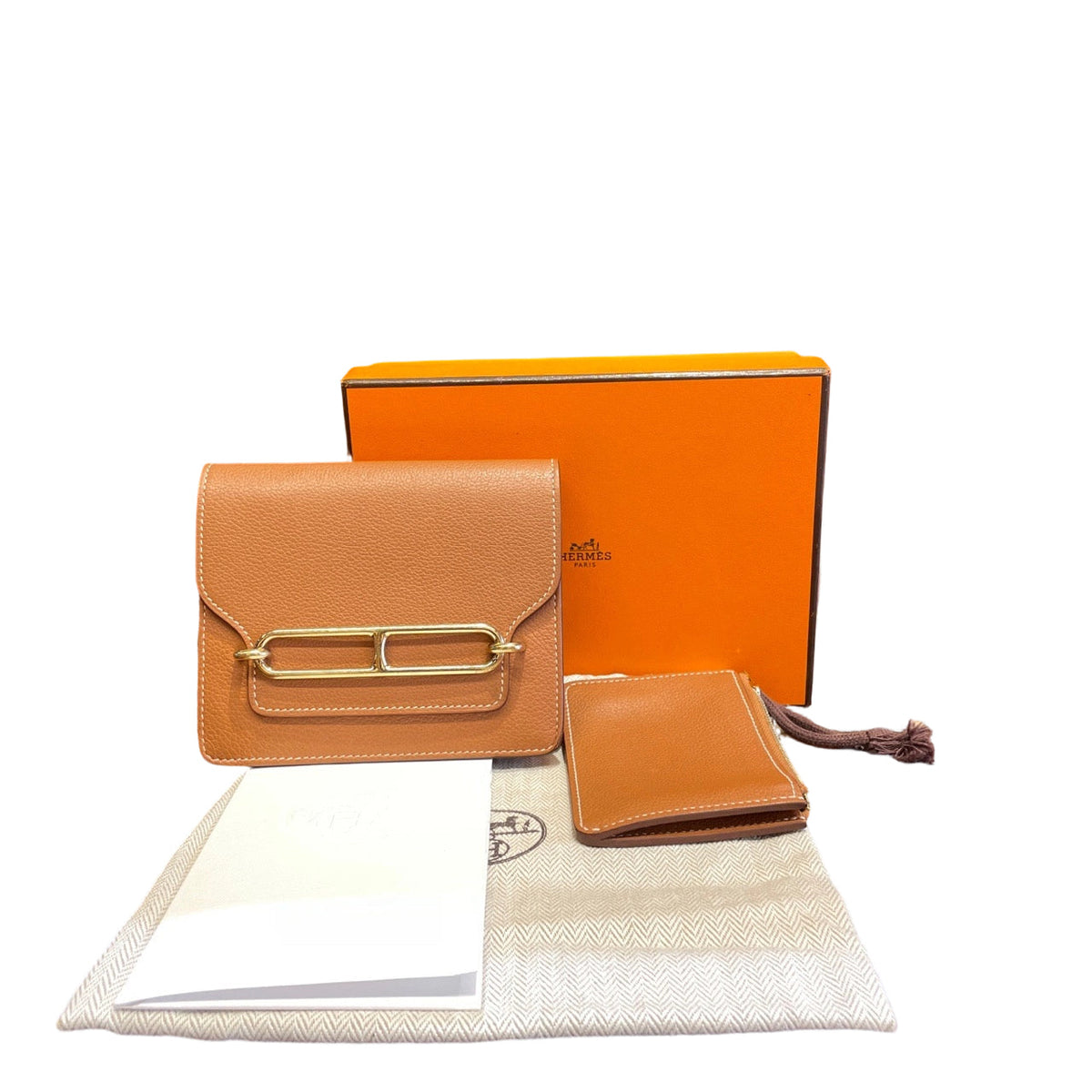 Hermes Roulis Slim Wallet in Gold Leather with Removable Coin Purse and Box
