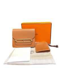 Hermes Roulis Slim Wallet in Gold Leather with Removable Coin Purse and Box