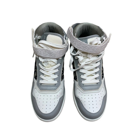 Dior B27 High Top Sneakers Gray and White Oblique Jacquard with CD Icon Strap Top View