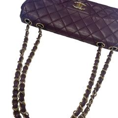 Chanel Classic East West Flap Bag (Baguette) - Deep Purple / Plum Lambskin (25cm)