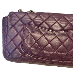 Chanel Classic East West Flap Bag (Baguette) - Deep Purple / Plum Lambskin (25cm)
