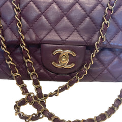 Chanel Classic East West Flap Bag (Baguette) - Deep Purple / Plum Lambskin (25cm)