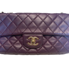 Chanel Classic East West Flap Bag (Baguette) - Deep Purple / Plum Lambskin (25cm)