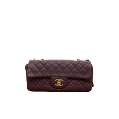 Chanel Classic East West Flap Bag (Baguette) - Deep Purple / Plum Lambskin (25cm)