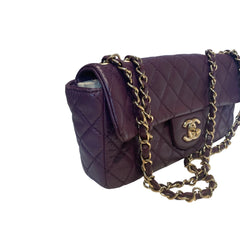 Chanel Classic East West Flap Bag (Baguette) - Deep Purple / Plum Lambskin (25cm)