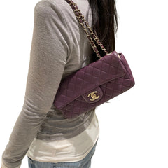 Chanel Classic East West Flap Bag (Baguette) - Deep Purple / Plum Lambskin (25cm)