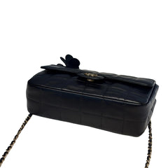 Vintage Chanel Camellia Flap Bag - Chocolate Bar Quilt Black Lambskin (18cm)