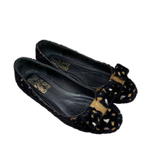 Salvatore Ferragamo Varina Flats - Black Suede with Gold Pattern (Size US 5.5 / EU 36)