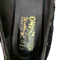 Salvatore Ferragamo Varina Flats - Black Suede with Gold Pattern (Size US 5.5 / EU 36)
