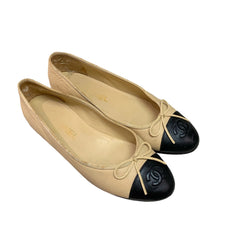 Chanel Classic Ballerina Flats - Beige & Black Cap Toe (Size EU 37 / US 6.5)