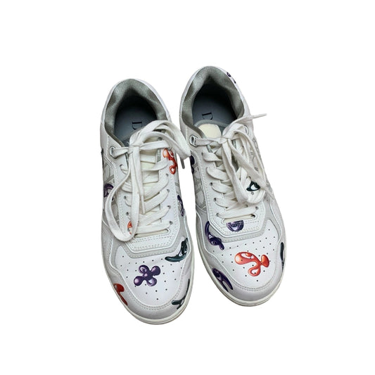 Dior x Kenny Scharf B27 Low Top Sneakers White Leather with Graffiti Print Top View