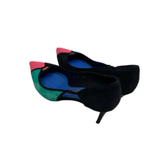 Salvatore Ferragamo Colorblock Suede Pumps - Pink Lizard Toe & Green (Size US 8.5 / EU 39)