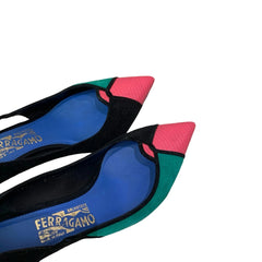 Salvatore Ferragamo Colorblock Suede Pumps - Pink Lizard Toe & Green (Size US 8.5 / EU 39)
