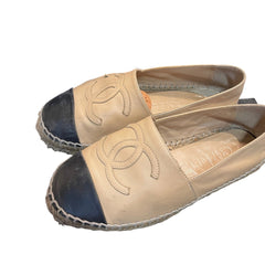 Chanel CC Espadrilles - Beige & Black Lambskin Cap Toe (Size EU 35 / US 5)
