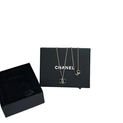 Chanel Classic Interlocking CC Necklace - Gold Tone Textured Pendant (Black Bead Detail)