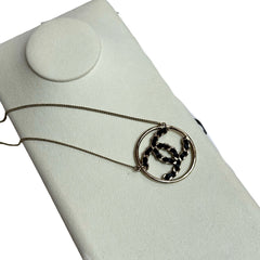 Chanel Interwoven Leather CC Circle Necklace - Gold Tone & Black (Classic Chain Motif)