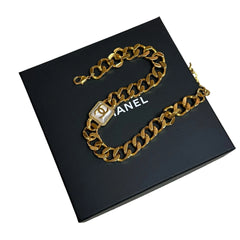 Chanel Chunky Gold Chain Choker - Square Pearl CC Logo ("Sugar Cube" Style)