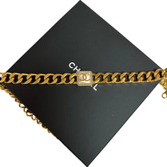 Chanel Chunky Gold Chain Choker - Square Pearl CC Logo ("Sugar Cube" Style)