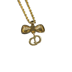 Christian Dior Vintage Bow Necklace - Gold Tone with Dangling CD Charm