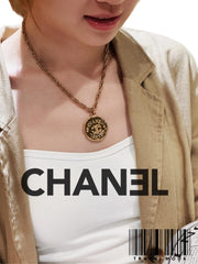 Chanel Vintage "Lava" Coin Necklace - Molten Gold Tone CC Medallion (Rare 90s)