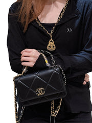 Chanel Vintage Statement Necklace - Gold Tone Wheat / Rope Motif CC Pendant