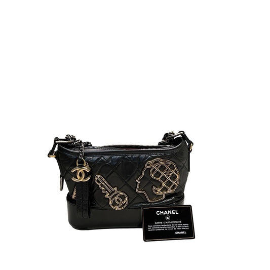 Chanel Gabrielle Small Hobo Bag Black Limited Badge Charms